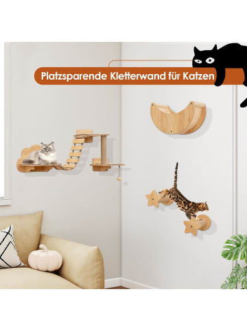 COSTWAY 6 tlg. Kletterwand Kratzbaum Hängematte Holz in Hellbraun