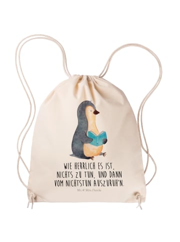 Mr. & Mrs. Panda Beutel Rucksack Pinguin Buch mit Spruch in Creme
