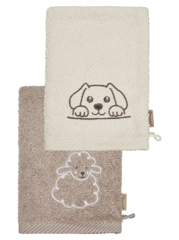Sterntaler Waschhandschuhe 2er-Pack HUND Lucky + SCHAF Flocke in sand