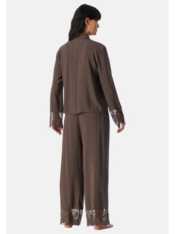 Schiesser Pyjama Modern Lace in Deep brown