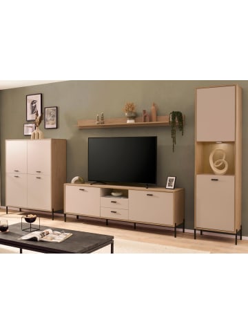 Furn.Design Wohnwand in kaschmir und Eiche 384 cm 4-teilig, Wohnkombination mit Soft-Close