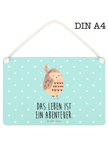 Mr. & Mrs. Panda Holzschild Eule Federschmuck mit Spruch in Türkis Pastell