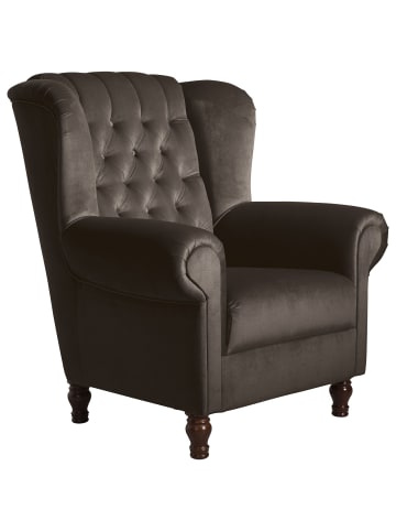 58 aufm Kessel OHRENBACKENSESSEL Katreen Bezug Samtvelours Buche nussbaum dunkel / braun