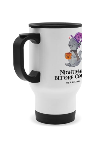 Mr. & Mrs. Panda Travel Mug Kater Kaffee mit Spruch in Weiß