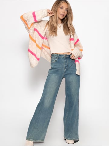 SASSYCLASSY Oversize Cardigan mit weißen Streifen in Offwhite