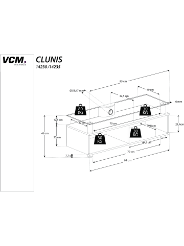 VCM  TV Möbel Lowboard Fernsehschrank Clunis in Weiß