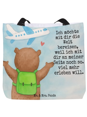 Mr. & Mrs. Panda Reisetasche Bär Flugzeug Design mit Spruch in Weiß