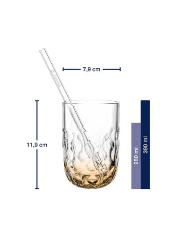 LEONARDO 2er Set Caramel Macchiato Gläser mit Glastrinkhalm (2) Gocce 390 ml apricot in apricot