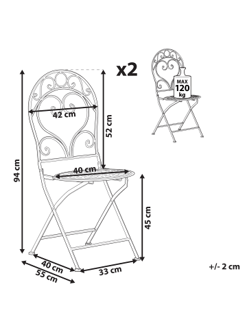Beliani 2er-Set Gartenstuhl ALBINIA in Rosa