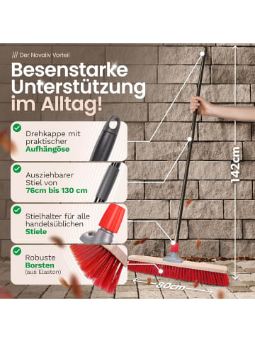Novaliv 2X Strassenbesen mit Stiel 80 cm I Teleskopstiel ausziehbar I Elaston in Rot