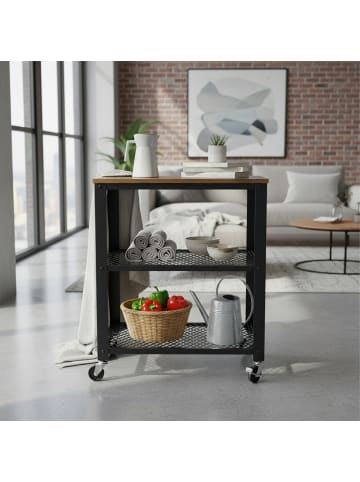relaxdays Küchenwagen "Industrial" in Dunkelbraun/ Schwarz - (B)60 x (H)77,5 x (T)40 cm