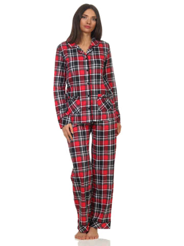 NORMANN Pyjama Karo zum durchknöpfen Single Jersey - 58161 in rot