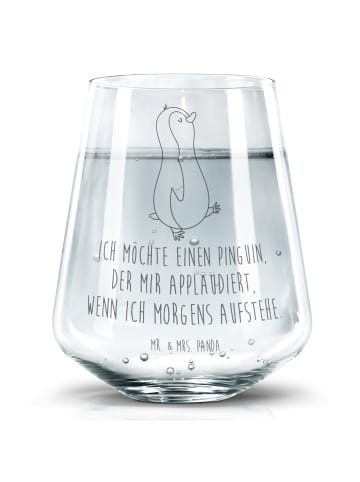 Mr. & Mrs. Panda Trinkglas Pinguin mHerzieren mit Spruch in Transparent