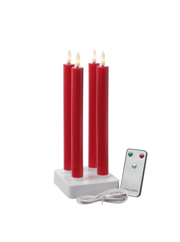 MARELIDA 4x LED Stabkerzen Tafelkerzen wiederaufladbar H: 25cm in rot