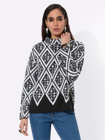 creation L Jacquard-Pullover in schwarz-ecru-gemustert