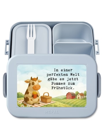 Mr. & Mrs. Panda Lunch Box Kuh Pommes Design mit Spruch in Blau Pastell