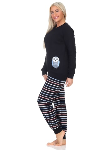 NORMANN Interlock Schlafanzug langarm Bündchen Tiermotiv - 87327 in schwarz