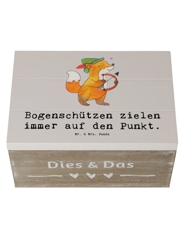 Mr. & Mrs. Panda Holzkiste Bogenschützen Fokussierung mit Spruch in Grau Pastell