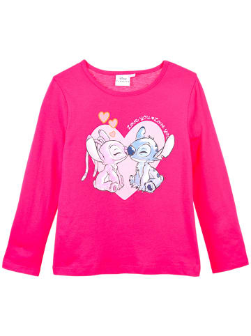 Lilo & Stitch Langarmshirt Disney Stitch mit Glitzer in Dunkelpink