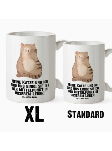 Mr. & Mrs. Panda Tasse Katze Sitzen mit Spruch in Weiß