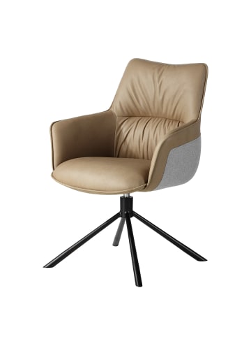 home24 home24 Drehbarer Armlehnenstuhl aus Metall und Textil in Cappuccino / Schwarz - 64 x 60 x 92 cm in Cappuccino