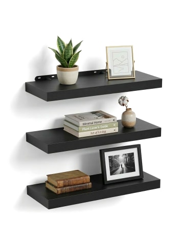 relaxdays 3 x Wandregal in Schwarz - (B)50 x (H)4 x (T)23 cm