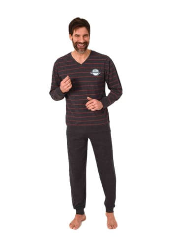 NORMANN Langarm Schlafanzug Pyjama Bündchen Streifen in rot