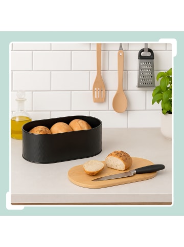 relaxdays Brotkasten in Schwarz/ Natur - (B)33,5 x (H)12 x (T)18 cm