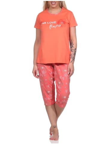 NORMANN kurzarm Schlafanzug Pyjama Caprihose geblümter - 77319 in apricot