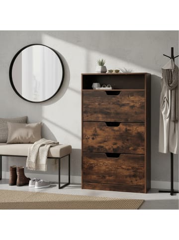 relaxdays Schuhschrank "Industrial" in Dunkelbraun - (B)80 x (H)140 x (T)24 cm
