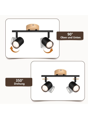 ZMH Deckenleuchte in Schwarz 2-flammige GU10 Holz Modern Deckenspots Max.25W