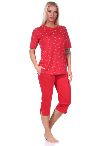 NORMANN kurzarm Schlafanzug Caprihose Pyjama in rot