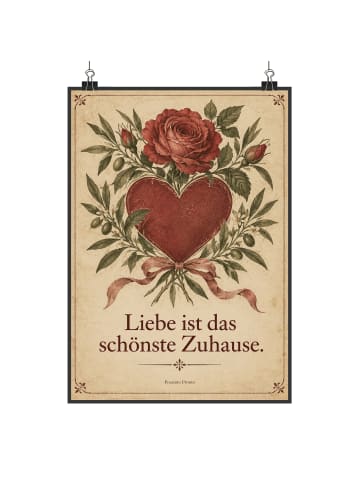 Wandposter Herz nostalgisch Design mit Spruch in Weiß