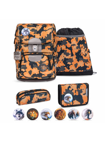 Belmil 5tlg-Set: Schulranzen Set Motion Orange Camouflage in Orange H35xL27xT20 cm