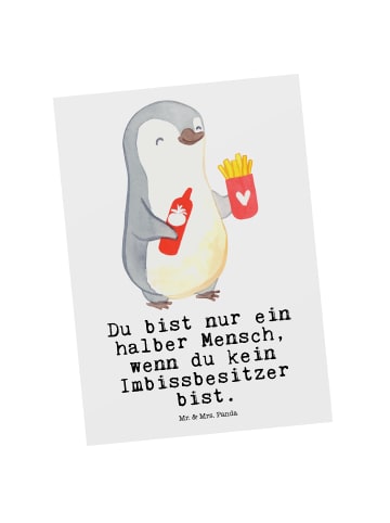 Mr. & Mrs. Panda Postkarte Imbissbesitzer Herz mit Spruch in Weiß