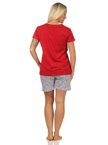NORMANN Shorty kurzarm Schlafanzug Pyjama Hose gestreift - 66266 in rot