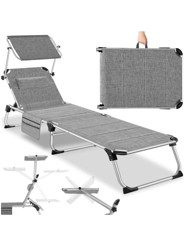 tectake klappbare Aluminium Sonnenliege, 220 x 60,5 x 34 cm, mit Seitentasche