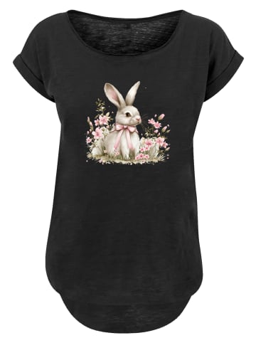 F4NT4STIC Long Cut T-Shirt Niedlicher Osterhase mit Blumen in schwarz