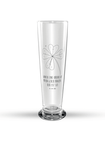 Mr. & Mrs. Panda Bierglas Blume Kleeblatt mit Spruch in Transparent