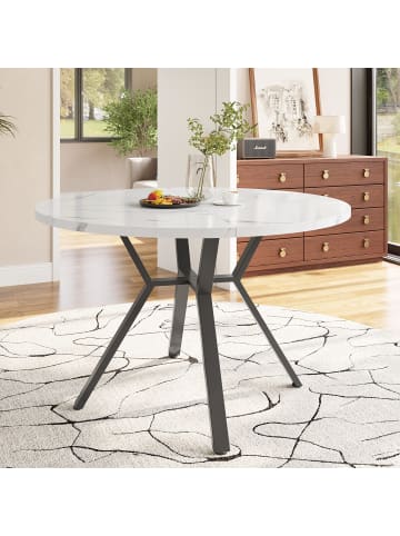 ABRIHOME Runder Esstisch in Schwarz mit Marmorplatte Durchmesser 100 cm