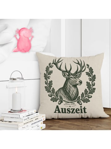 Mr. & Mrs. Panda Kissen 40x40 Hirsch Holzschnitt Design mit Spruch in Weiß