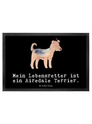 Mr. & Mrs. Panda Fußmatte Airedale Terrier Lebensretter mit Spruch in Schwarz