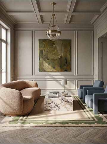 KADIMA DESIGN Teppich Wolle Handgetuftet WENSUM Grafisches Muster Wohnzimmer in Grün-Beige