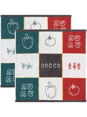 Kracht Frottier, Baumwolle, Jacquard Frottier-Geschirrtuch 2er-Pack in rot-petrol-braun