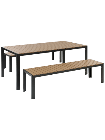 Beliani 3-tlg Gartentisch Set NARDO in Heller Holzfarbton/Schwarz