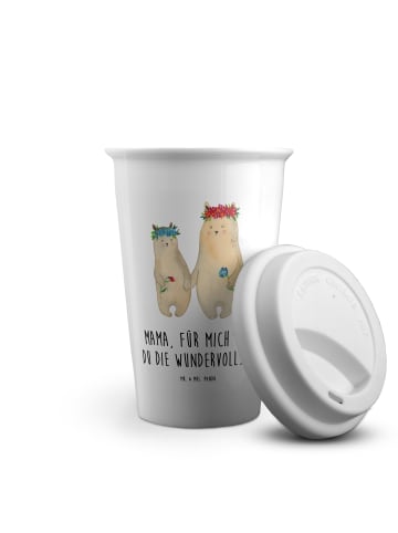 Mr. & Mrs. Panda To Go Becher Bären mit Blumenkranz mit Spruch in Weiß