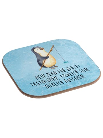 Mr. & Mrs. Panda Bierdeckel Pinguin Angler mit Spruch in Eisblau