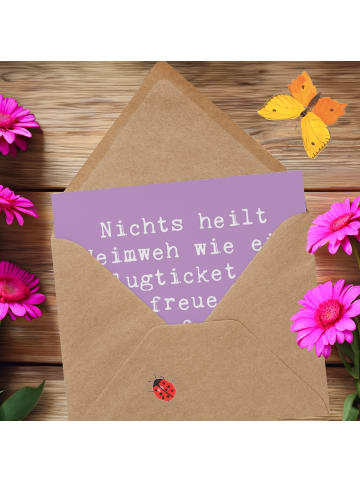 Mr. & Mrs. Panda Einladungskarte Spruch Heimweh Ticket mit Spruch in Lavendeltraum