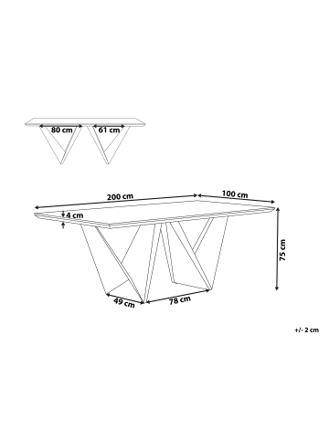 Beliani Esszimmertisch SINTRA in Braun/Schwarz - (W) 100 x (H) 75 x (L) 200 cm