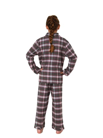 NORMANN Flanell Pyjama langarm Schlafanzug Karo Knopfleiste - 70123 in grau